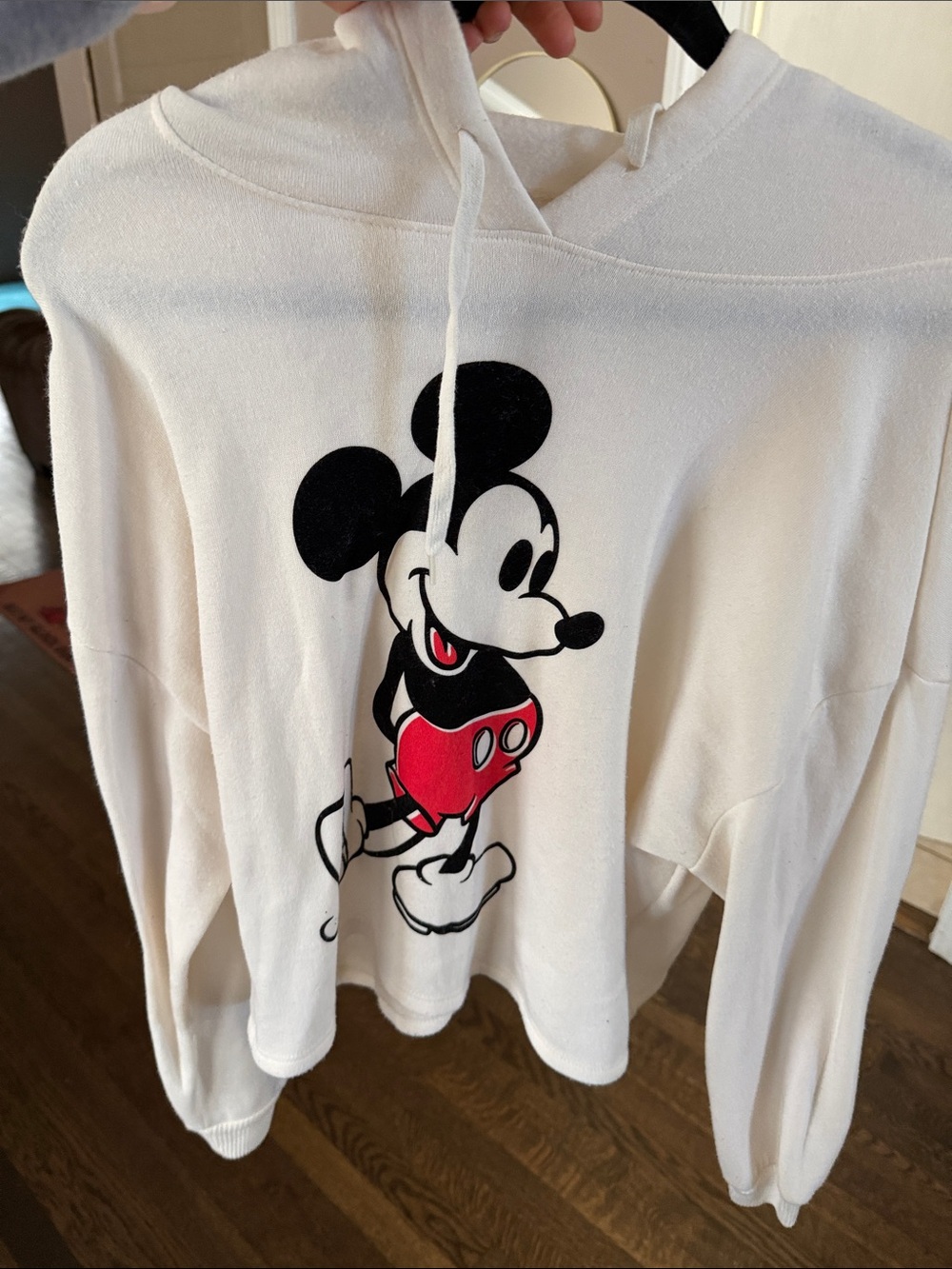 Cream Hoodie with Classic Mickey Graphic crop